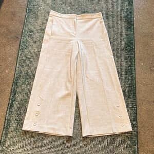 Ann Taylor Cream Wide-Leg Pants with Button Detail